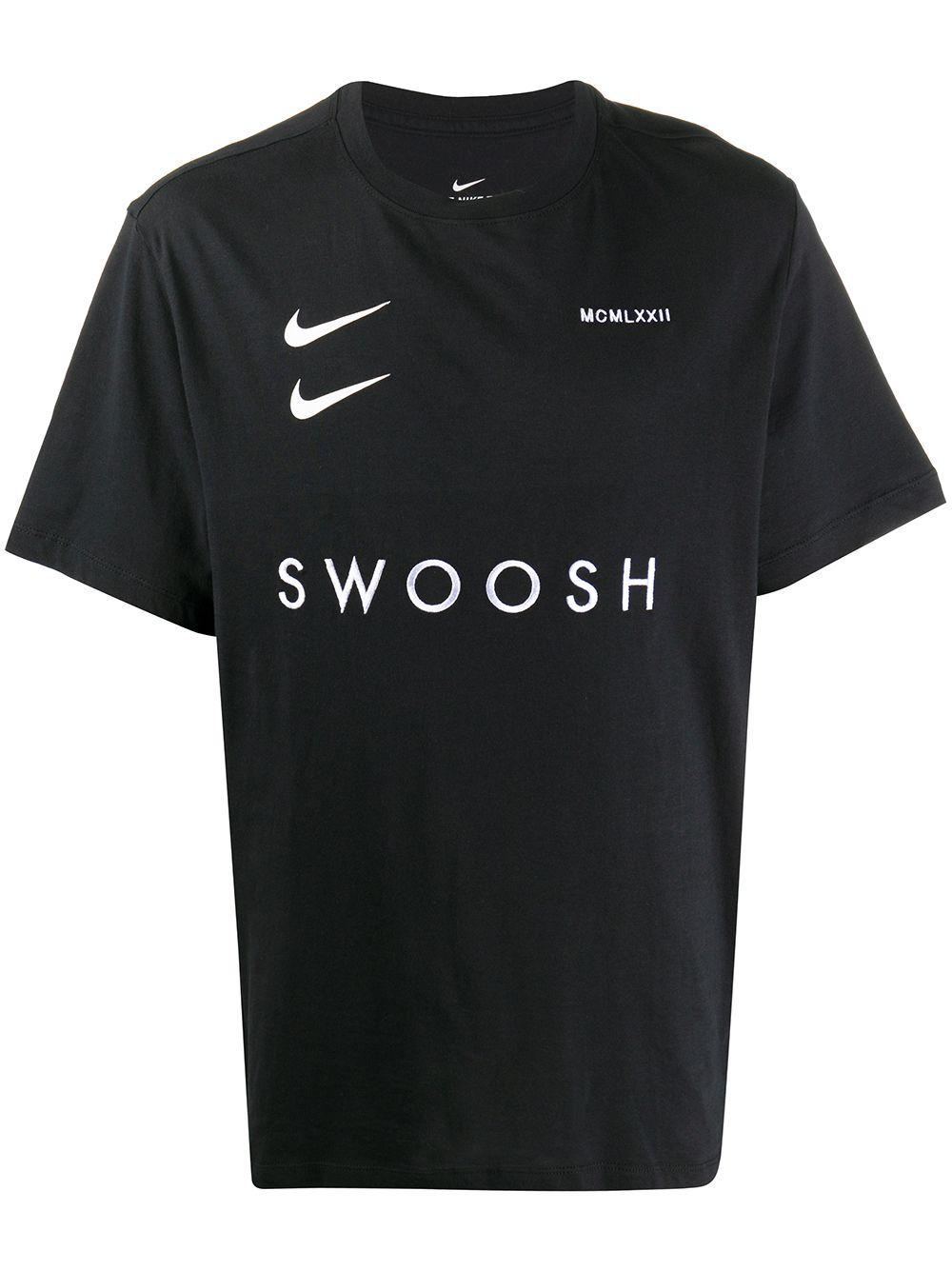 Nike Cotton Double Swoosh Embroidered T-shirt in Black for Men | Lyst