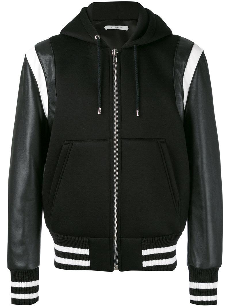 Givenchy Leather Hooded Varsity Jacket in Black for Men | Lyst
