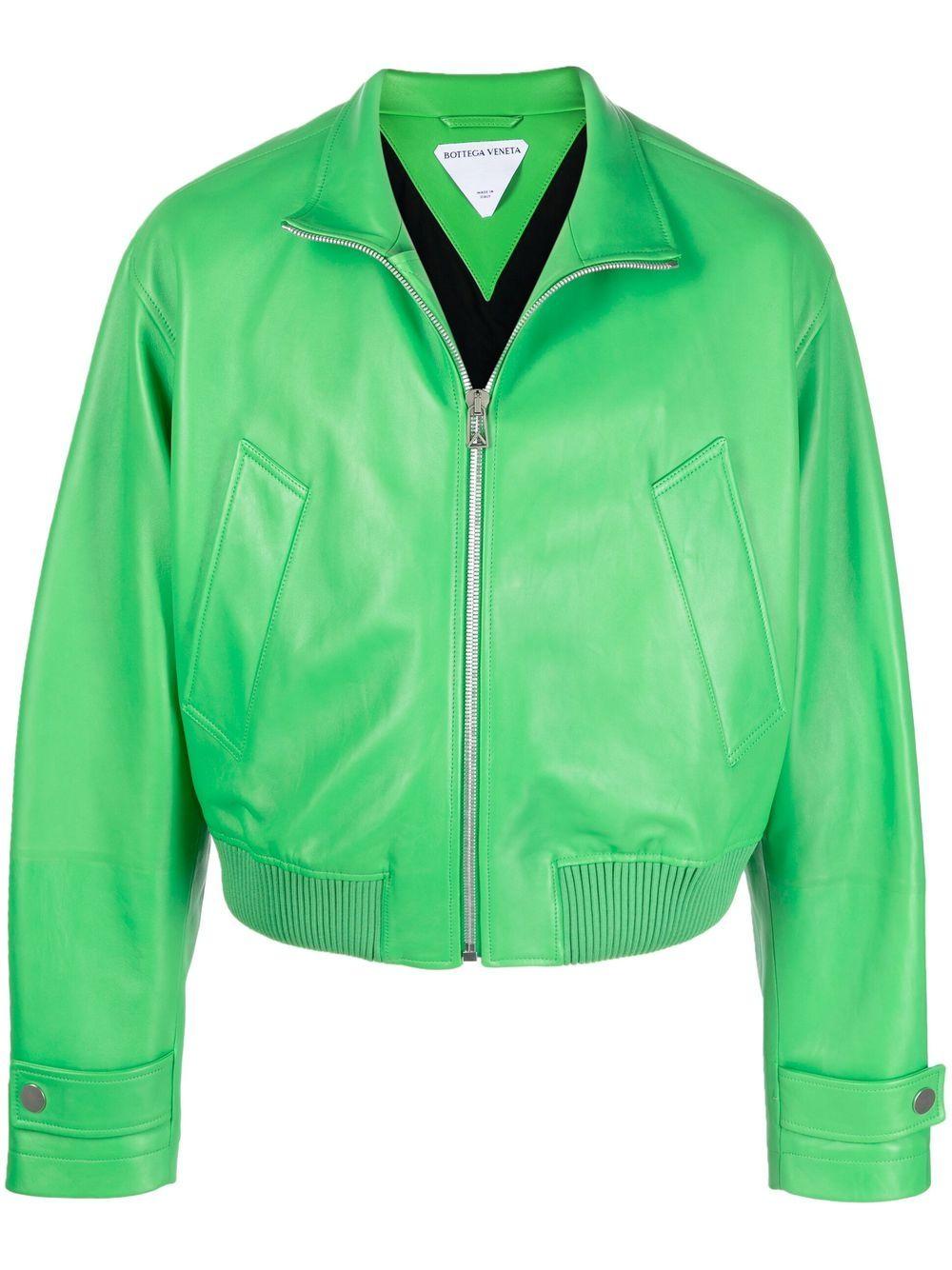 Bottega Veneta Cropped Leather Jacket in Green for Men | Lyst