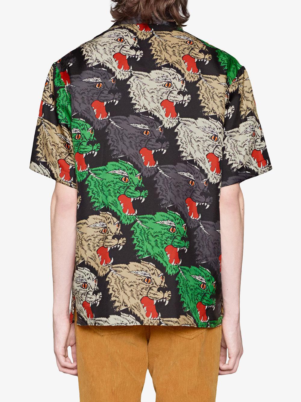 Gucci Silk Panther Face Bowling Shirt in Pearl (Green) for Men - Lyst