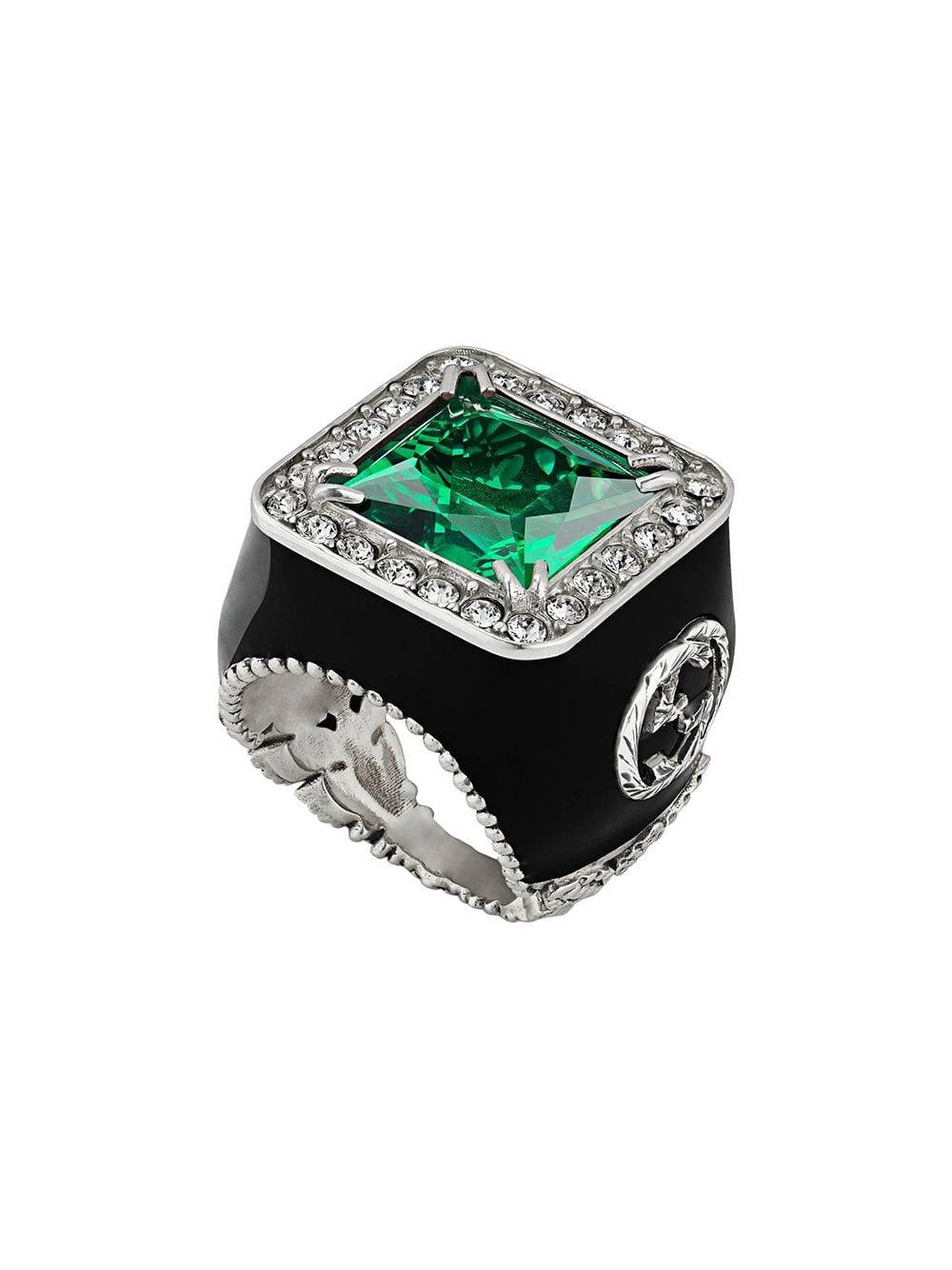 Gucci Ring With Stone And Crystals in Green Lyst