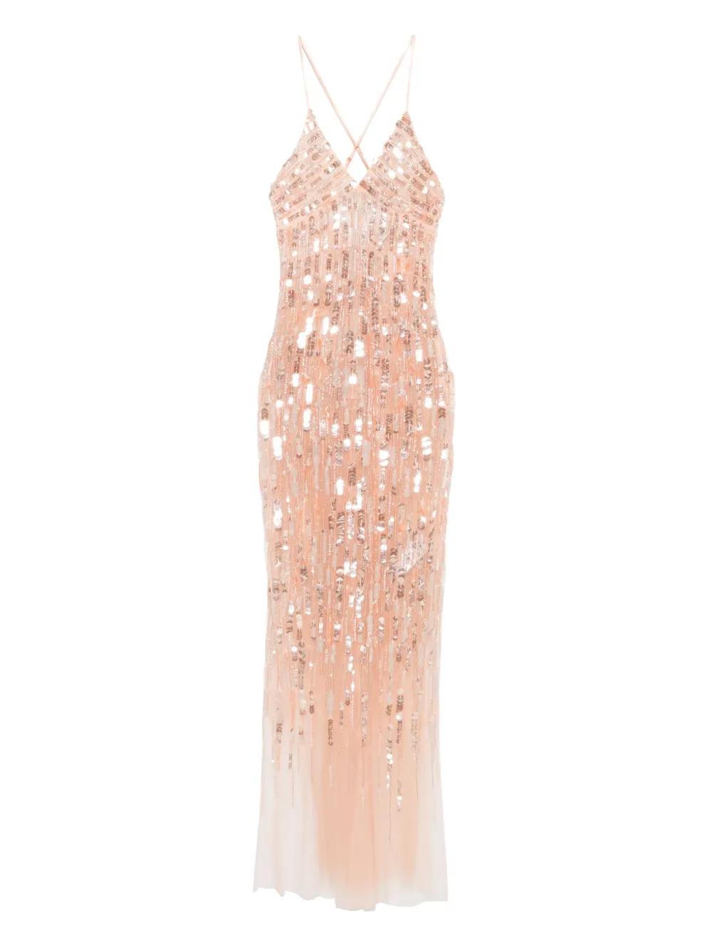 Elisabetta Franchi Sequin-Embellished Sleeveless Maxi Dress in Pink | Lyst