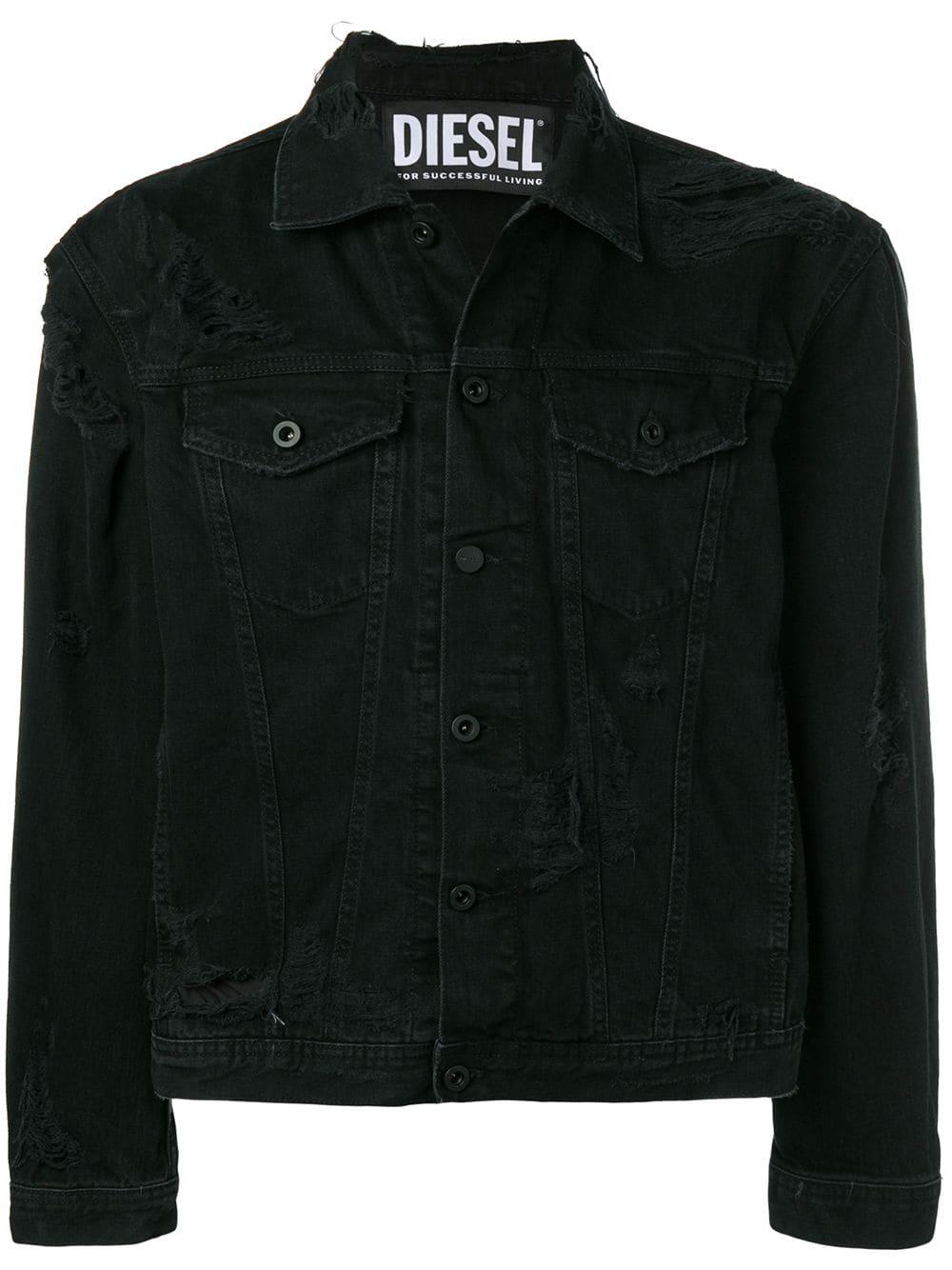 DIESEL Distressed Denim Jacket in Black for Men Lyst