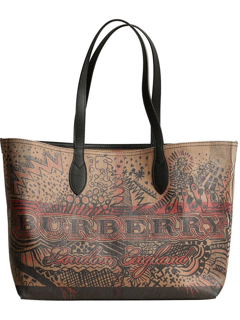 Burberry Cotton Medium Reversible Doodle Tote in Brown | Lyst