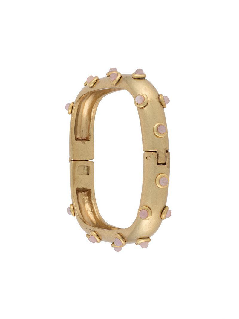 Tory Burch Studed Stone Square Hinged Bracelet in Metallic Lyst