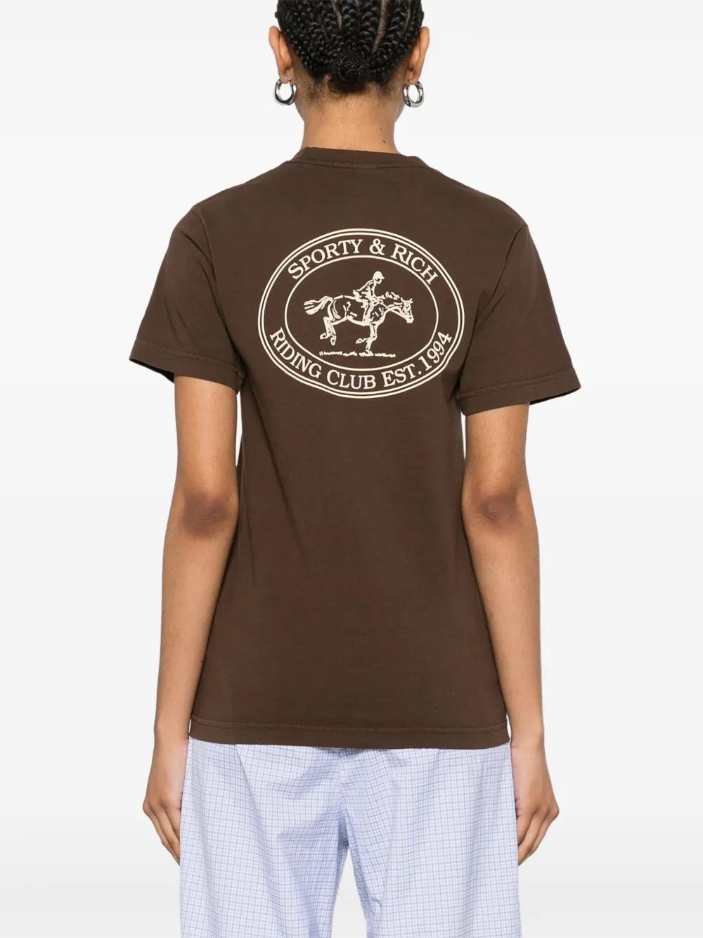 SPORTY & RICH ブラウン クロップドTシャツ 半袖 クロップドTシャツ 半袖 グラフィティプリント クロップド丈