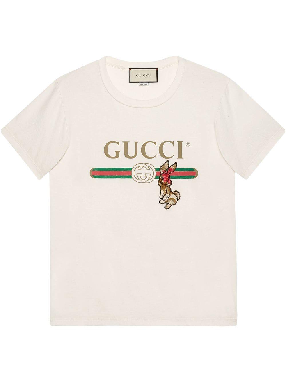 Gucci Logo T-shirt With Rabbit in White for Men | Lyst