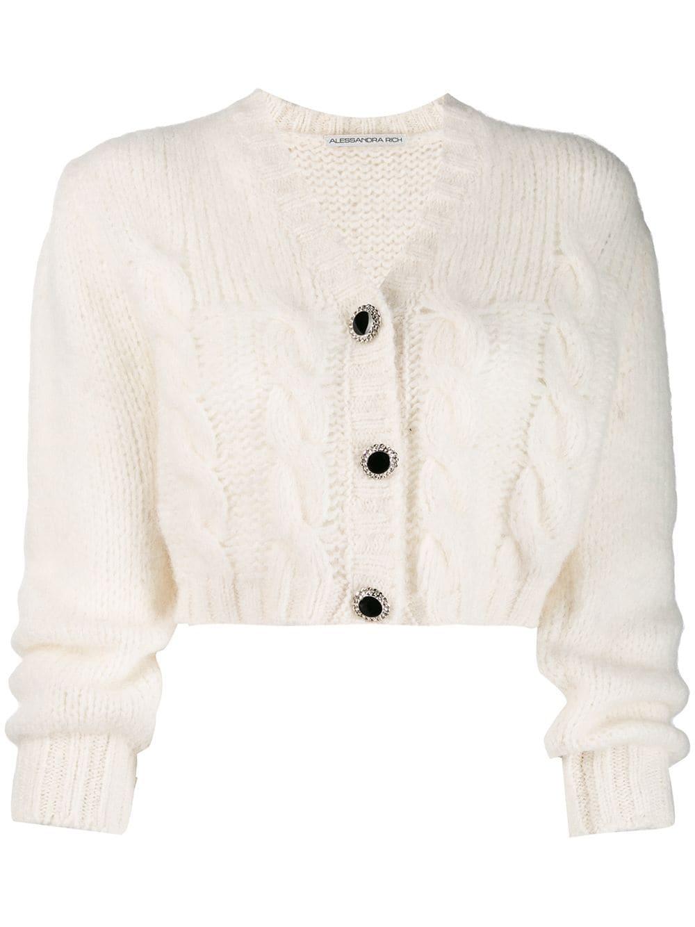 white cropped knit cardigan