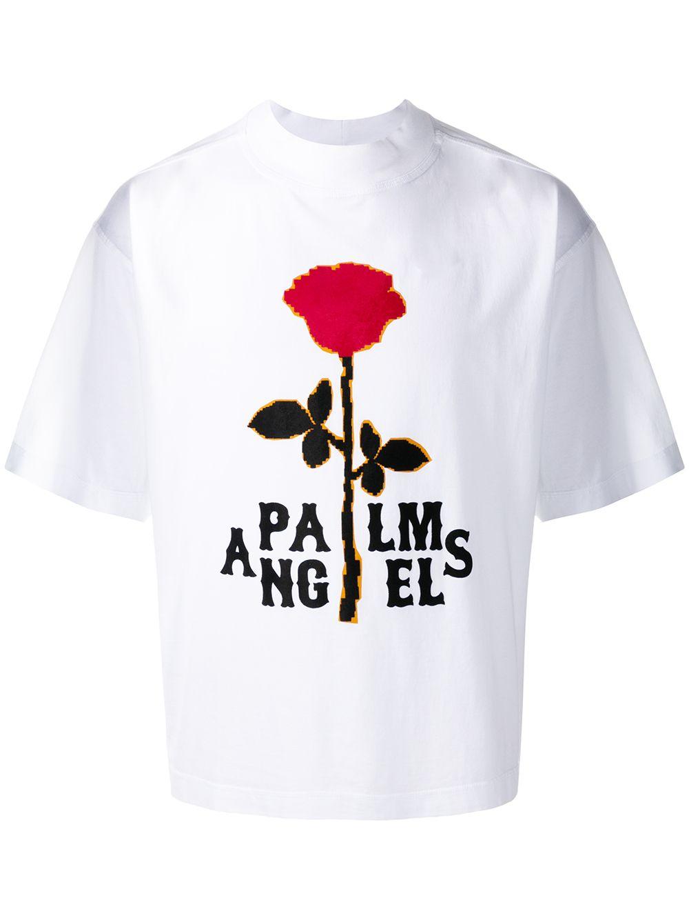 Palm Angels Rose-print Logo T-shirt in White for Men | Lyst