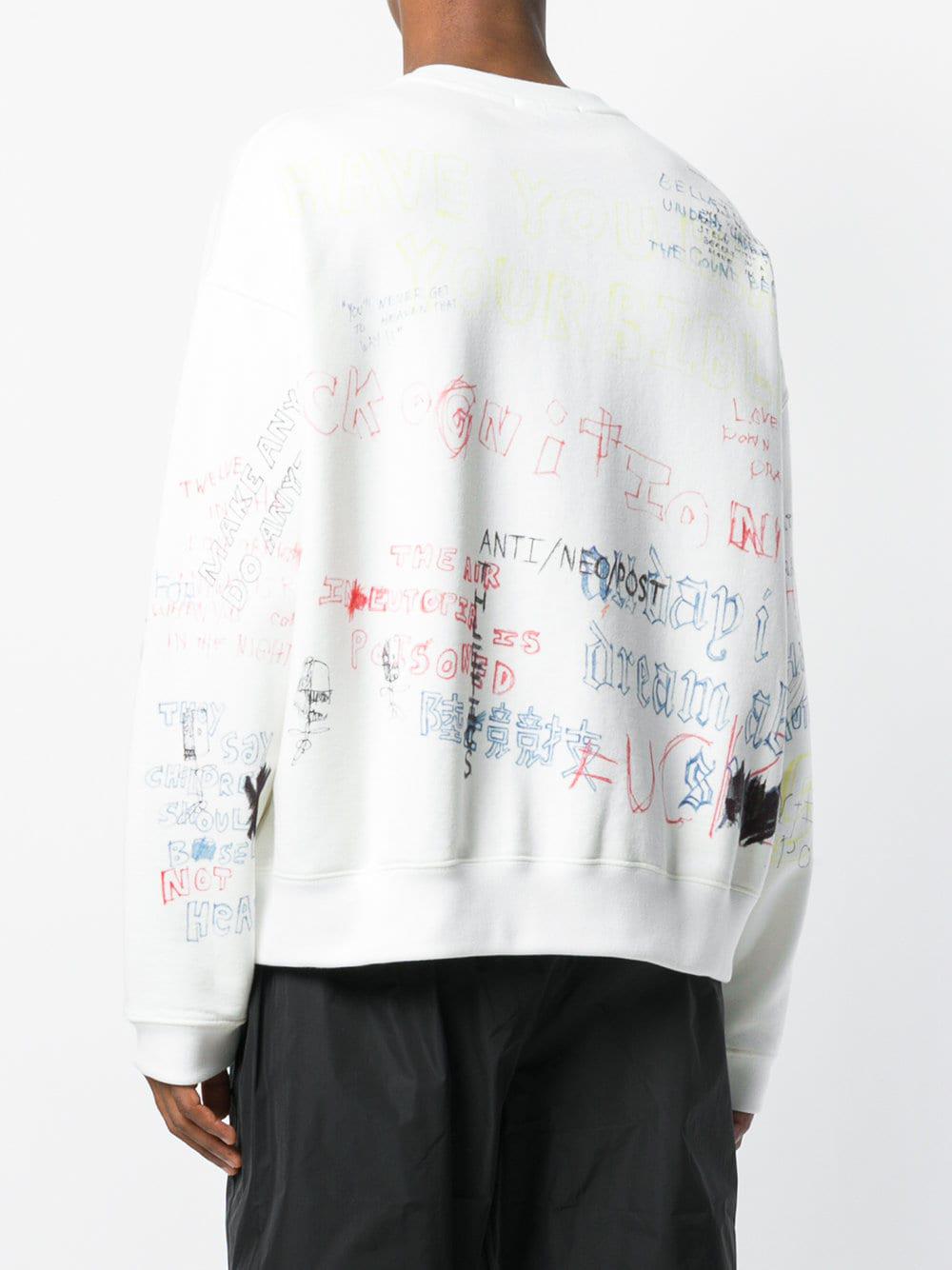 Yeezy Season 5 Handwriting Crew Sweater in White for Men | Lyst