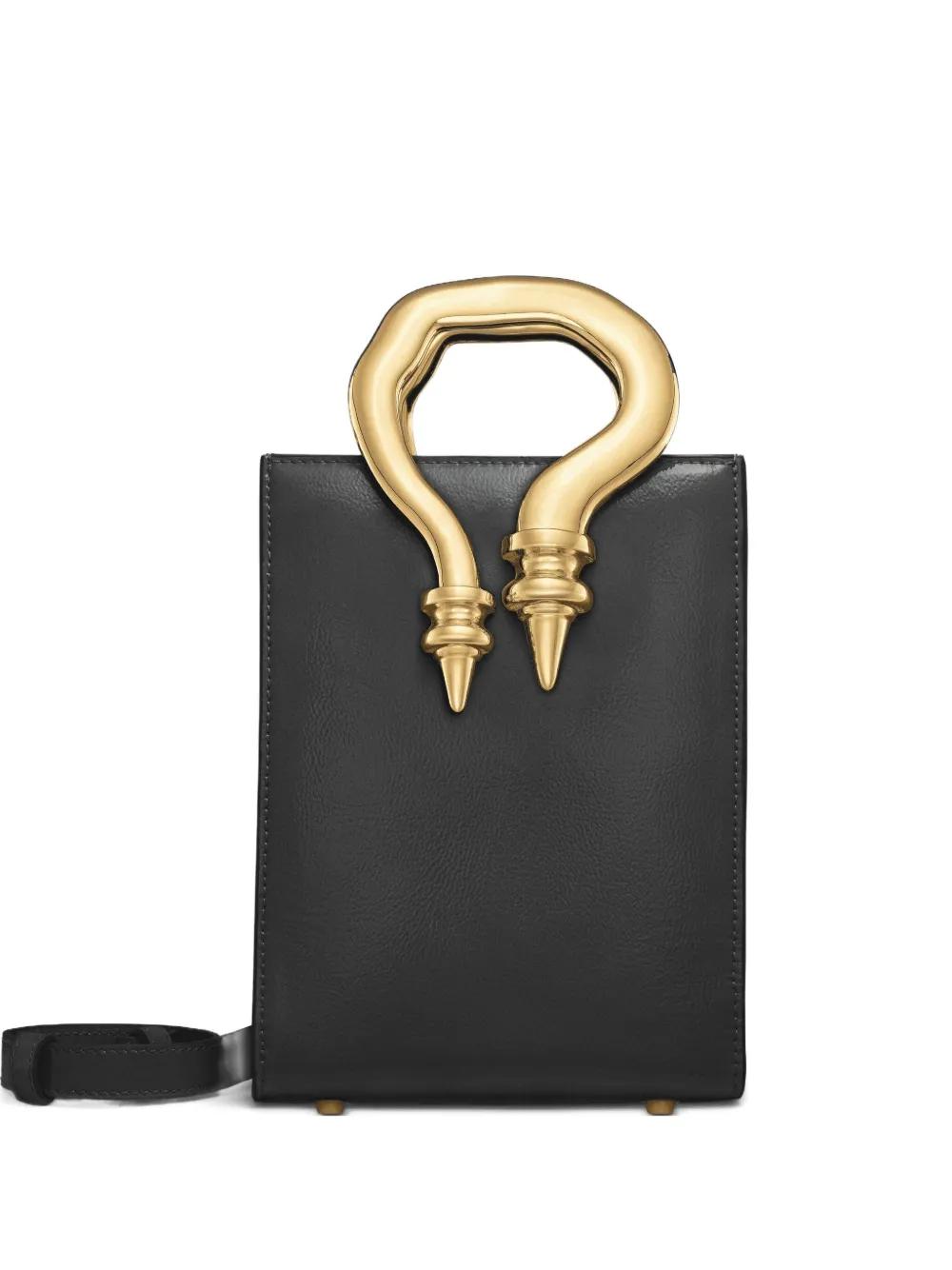 OKHTEIN Mini Patent Leather Sculpted-Handle Tote Bag in Black Lyst