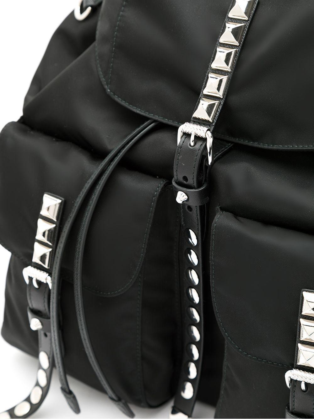 Prada Synthetic Black Stud Embellished Nylon Backpack Lyst