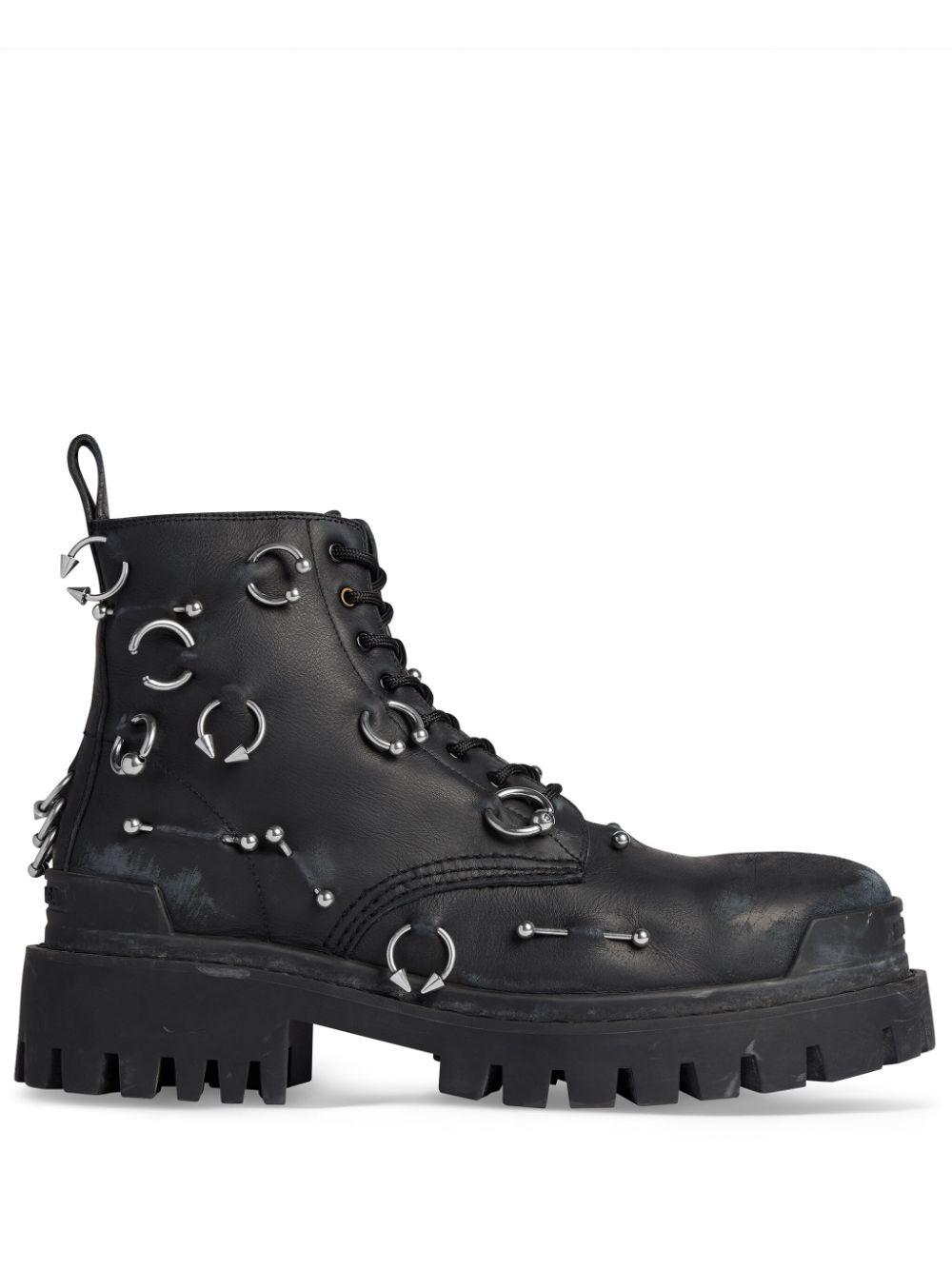 Balenciaga Strike Pierced Leather Boots in Black for Men Lyst