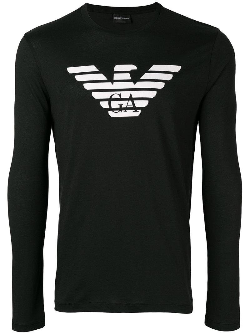 Emporio Armani Eagle Logo Crew Neck Long Sleeve Tee in Black for Men - Lyst