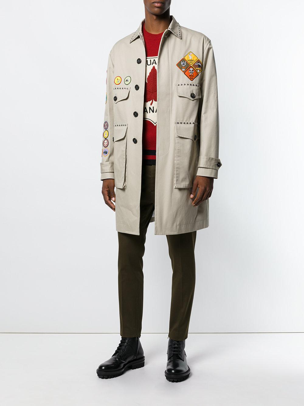 DSquared² Patch And Stud Trench Coat in Natural for Men | Lyst