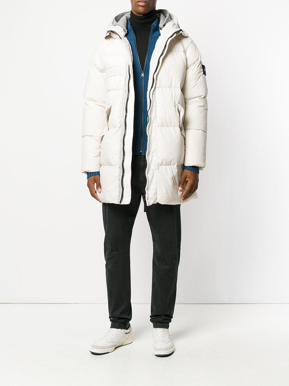 Stone Island Synthetic Hooded Puffer Coat in White for Men | Lyst UK