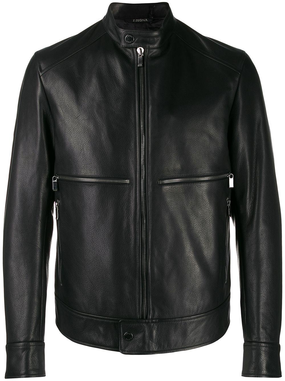 Z Zegna Banded Collar Leather Jacket in Black for Men - Lyst