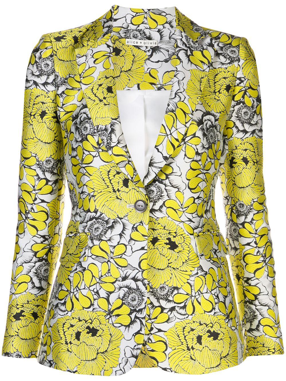 Alice + Olivia Fitted V-neck Floral Pattern Blazer in Yellow - Lyst
