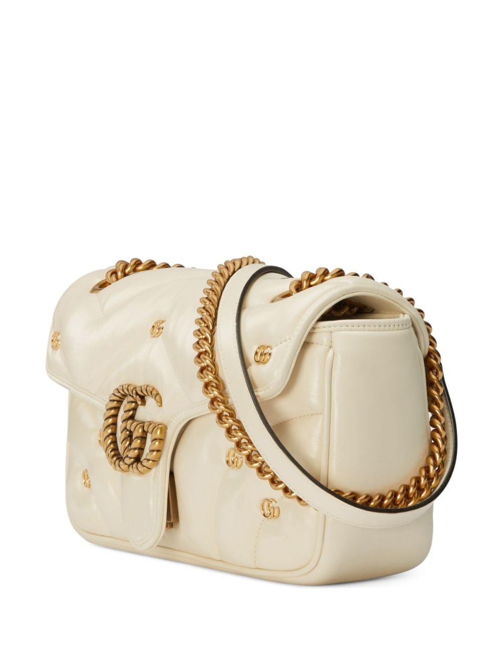 Gucci White gg Marmont Small Leather Shoulder Bag in Natural Lyst UK