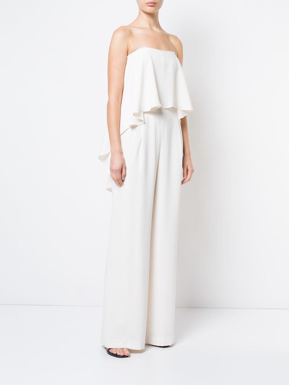 Lyst - Halston Heritage Strapless Drape Jumpsuit in White