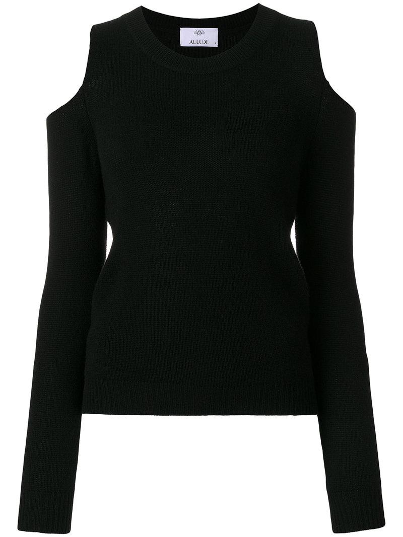 black shoulderless sweater
