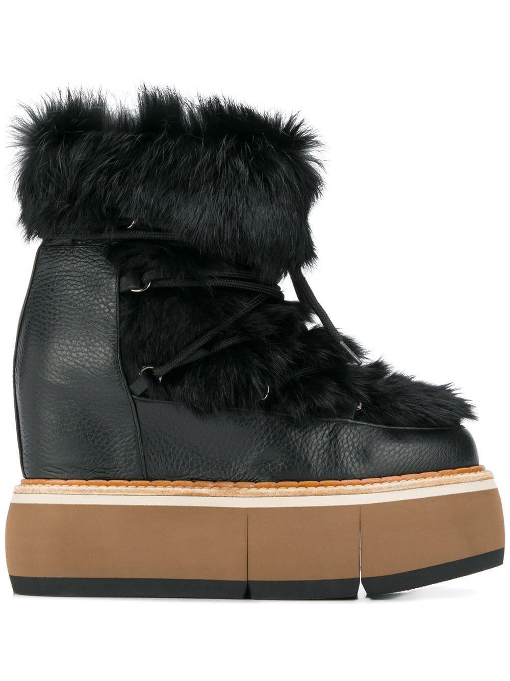 Paloma Barceló Fur Trim Platform Boots in Black | Lyst