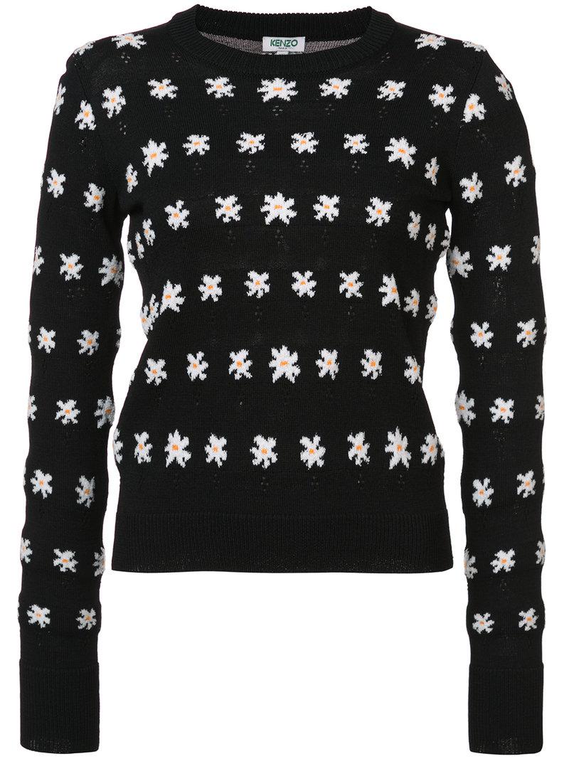 KENZO Synthetic Rose Jacquard Sweater in Black - Lyst