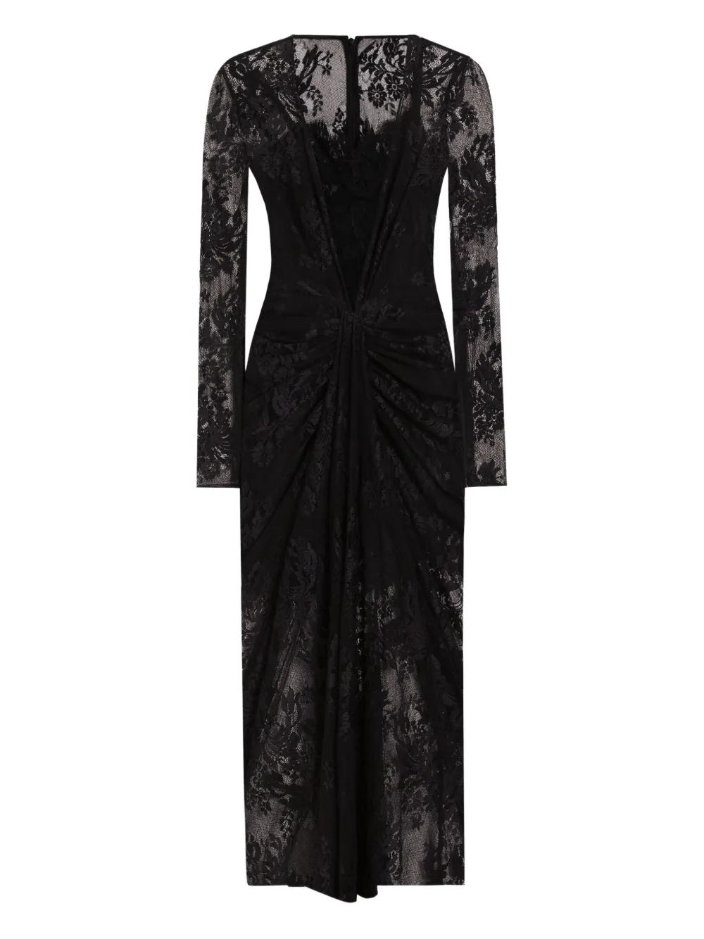 【Dolce&Gabbana】 ドレス 長袖 ブラック ミディ シルク ブラックのウィメンズ シルクシフォン ロング タキシードドレス