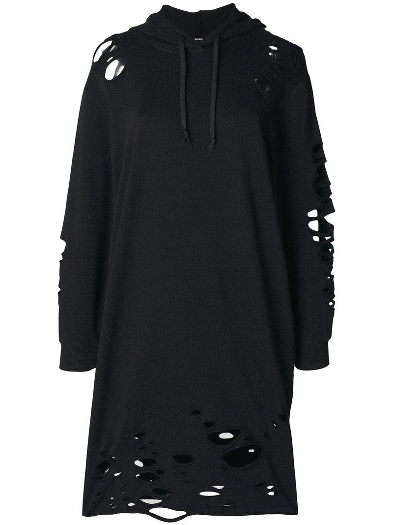 DIESEL Distressed Hoodie Dress in Black Lyst