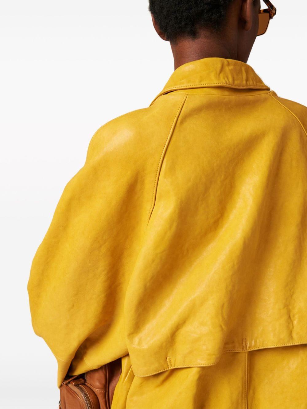 Miu Miu Logo-Appliqué Leather Jacket in Yellow | Lyst
