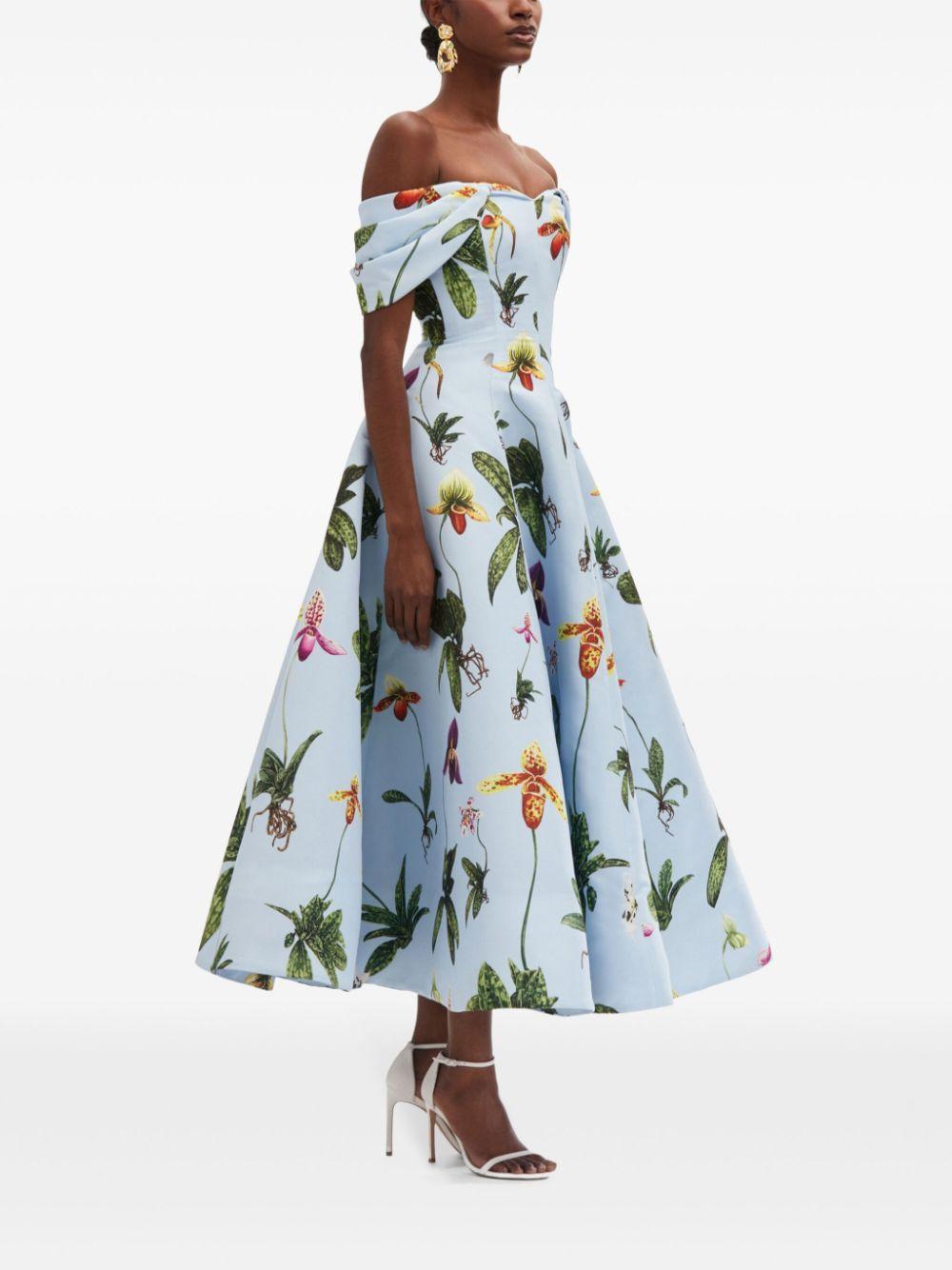 Oscar de la Renta レディース ブルー Orchid オフショルダー