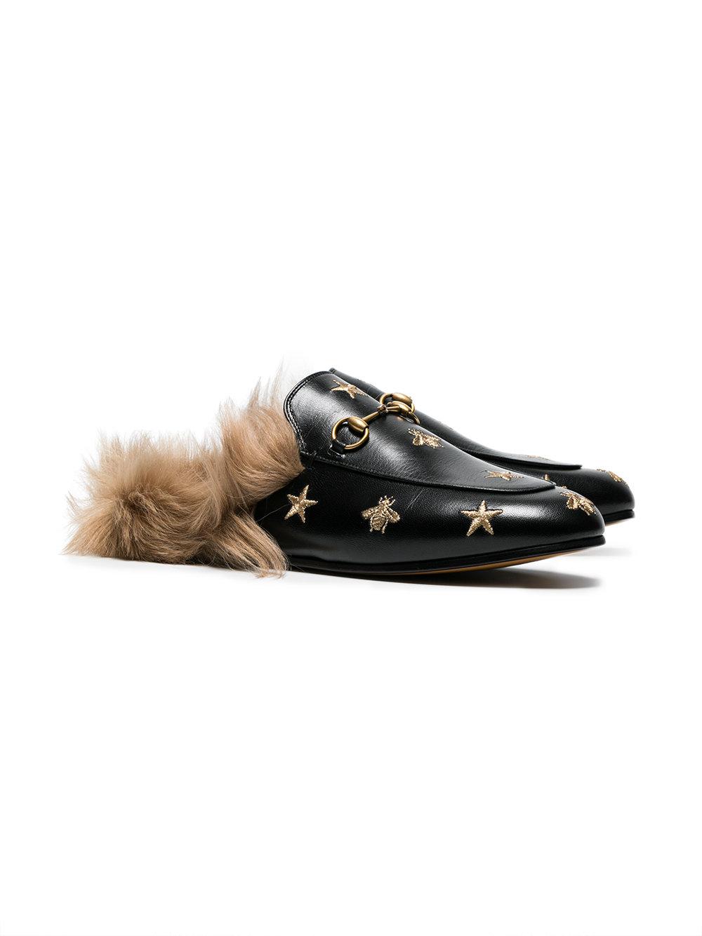 spild væk Regelmæssighed Sanctuary Gucci Princetown Bee And Star Embroidered Fur Lined Loafers | Lyst