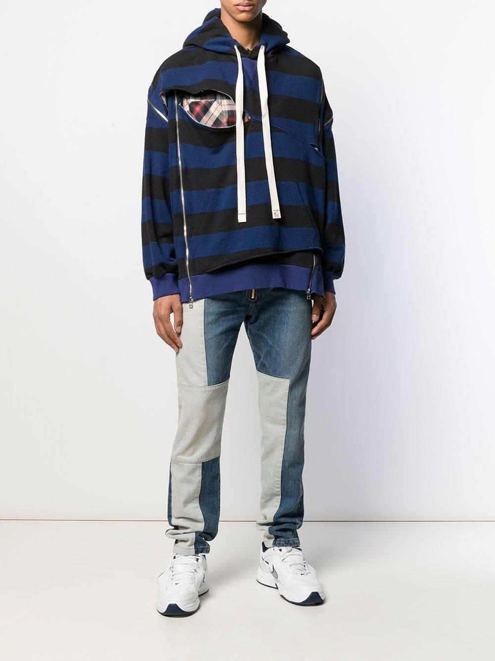 Facetasm Zip Detail Striped Hoodie in Black for Men | Lyst