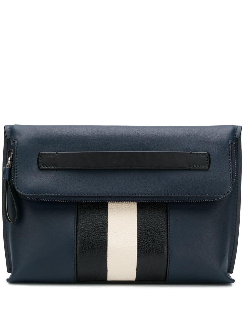 Bally Leather Striped Clutch Bag in Blue for Men - Lyst