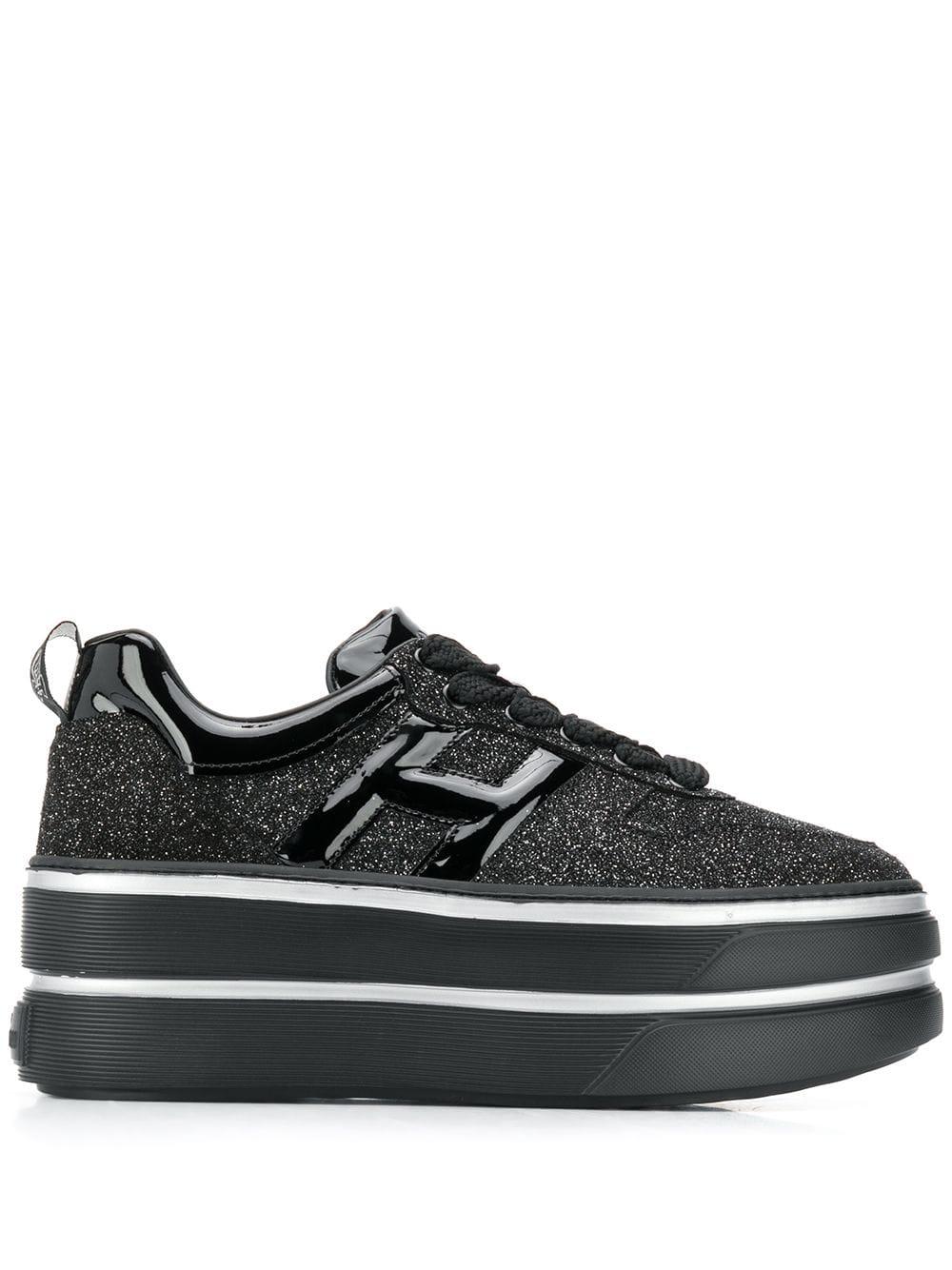 Hogan Leather Glitter Platform Sneakers in Black | Lyst