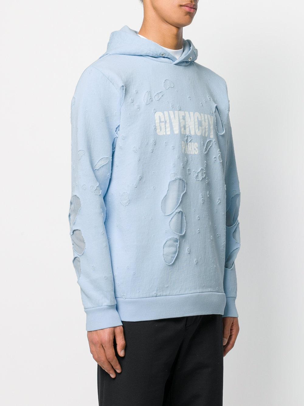 Givenchy Leather Distressed Hoodie in Blue for Men - Lyst