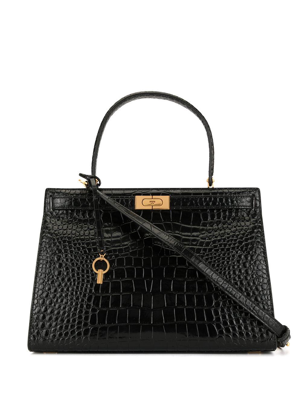 NWT Authentic TORY BURCH LEE RADZIWILL Black Embossed Double Bag LARGE