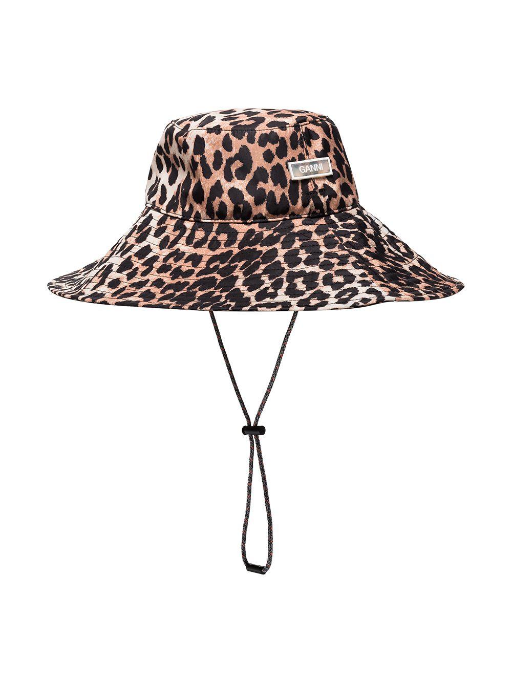 Ganni Leopard Print Bucket Hat in Brown 