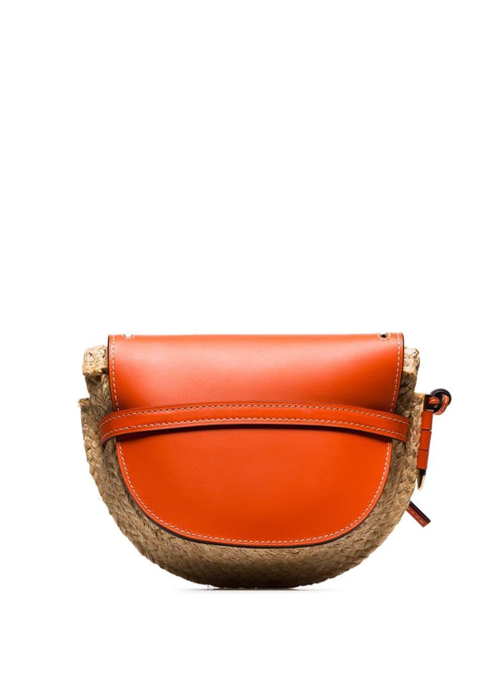 Loewe Gate Small Halfmoon Leather Trim Straw Cross Body Bag in Orange