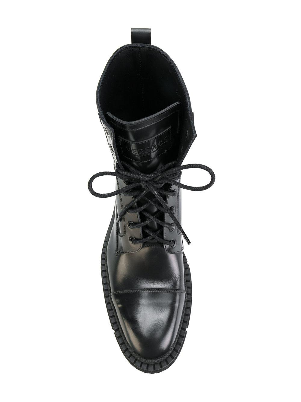 Versace Leather Cargo Boots in Black for Men - Lyst