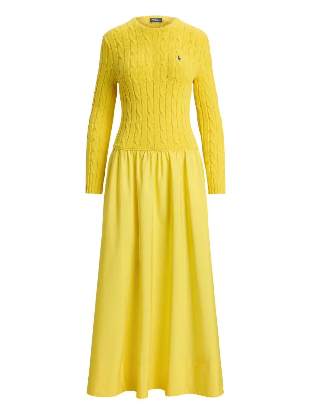 Polo Ralph Lauren Cable-Knit Bodice Cotton Dress in Yellow | Lyst Polo Ralph Lauren Cable-Knit Bodice Cotton Dress in Yellow | Lyst