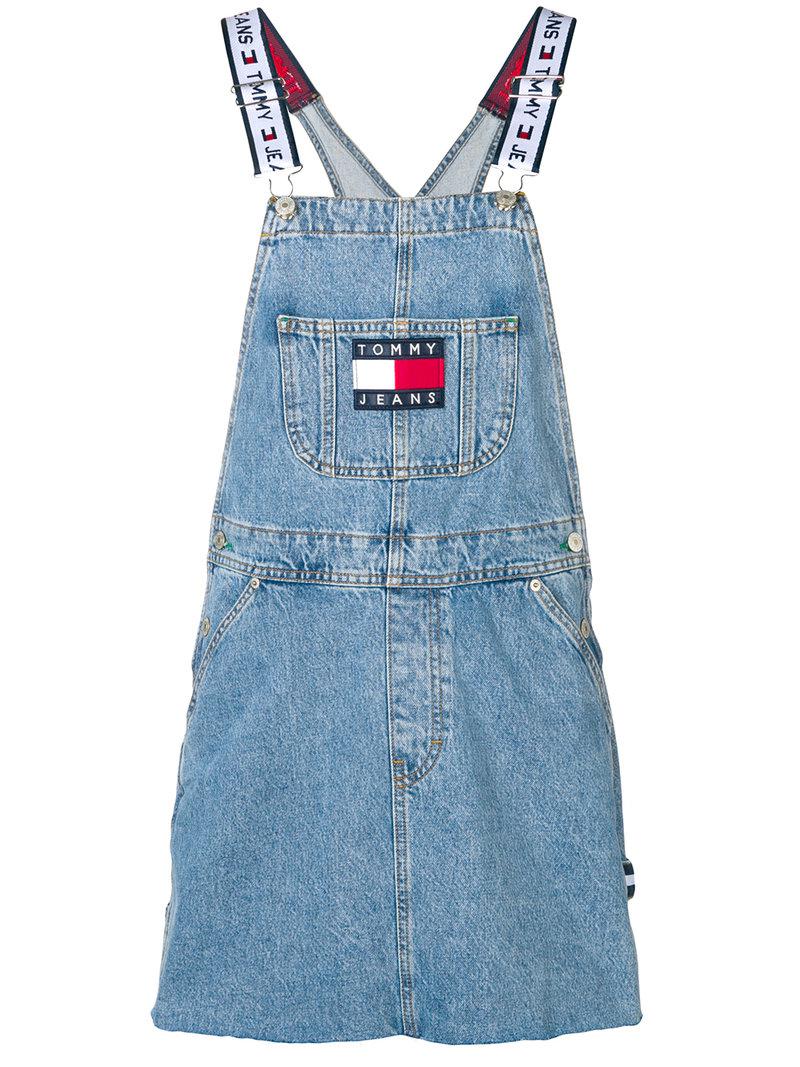 Tommy Hilfiger Cotton Logo Dungaree Dress in Blue - Lyst