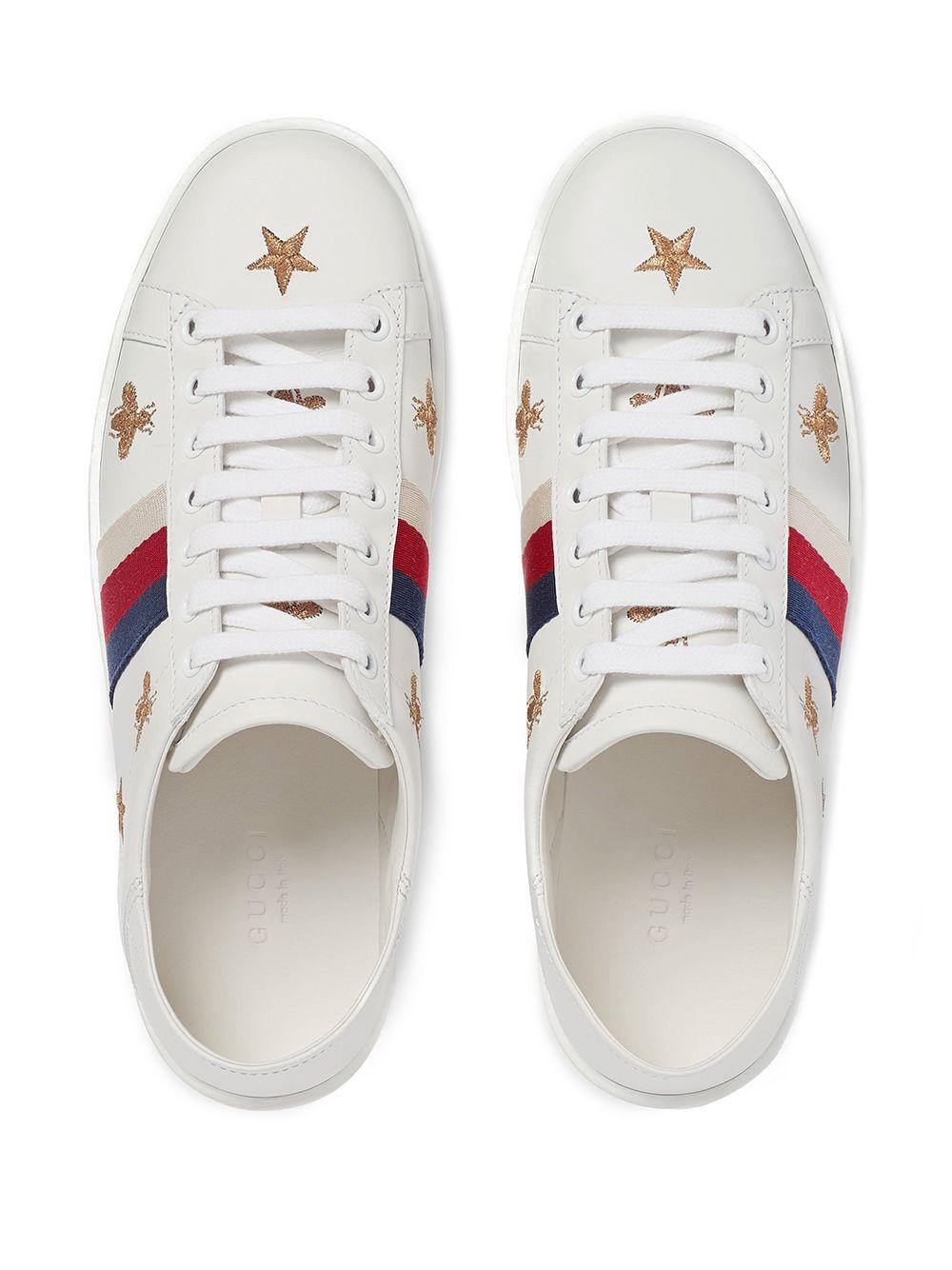 Gucci Women's New Ace Bee-embroidered Leather Trainers in White 