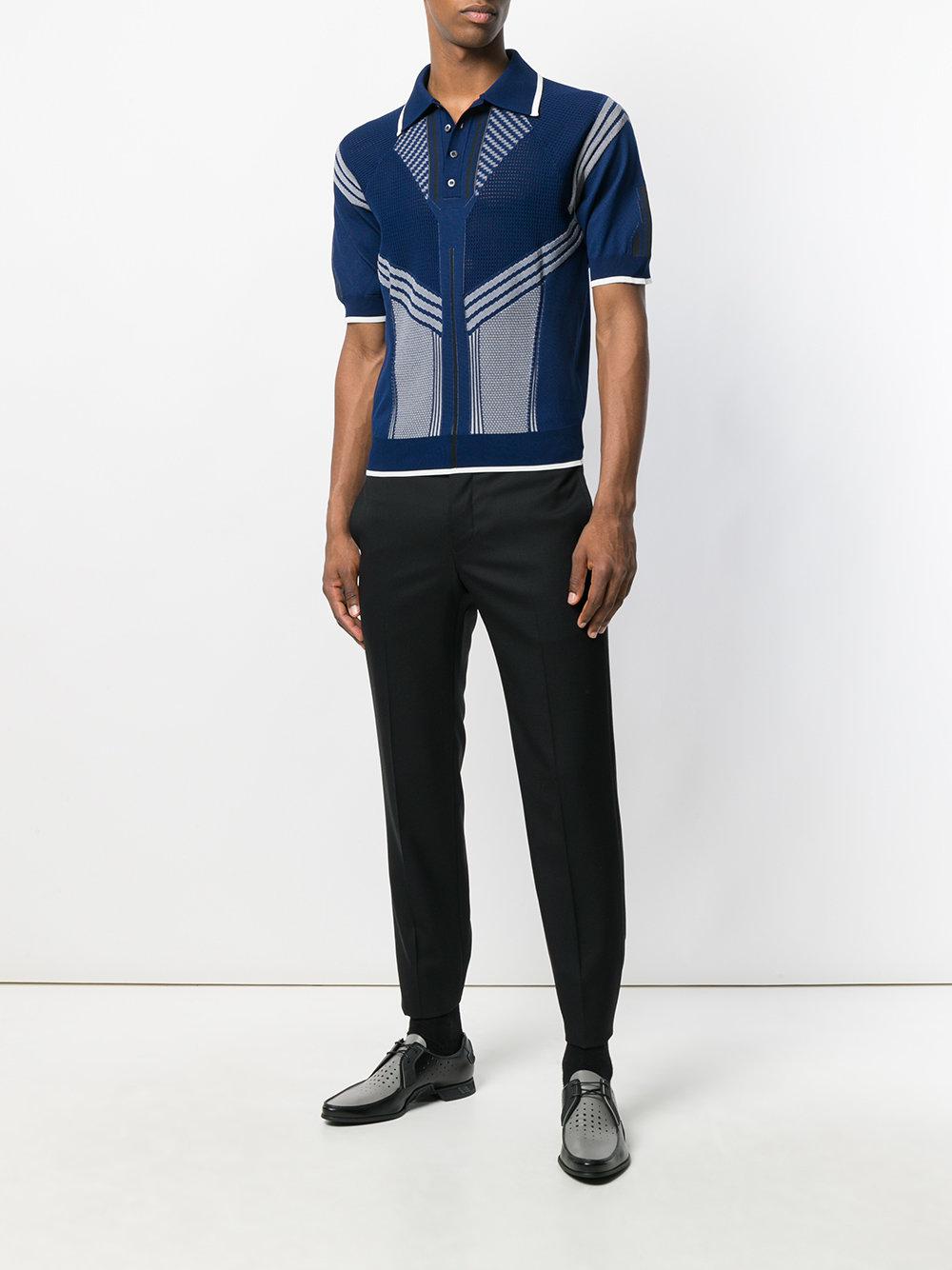 Prada Mixed Panel Knitted Polo Shirt in Blue for Men | Lyst