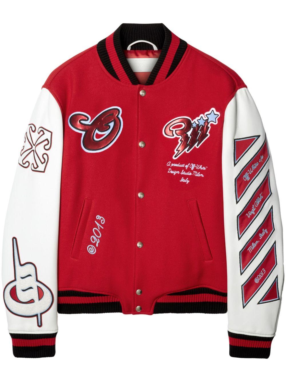 Off-White c/o Virgil Abloh メンズ レッド パッチワーク ボンバー 