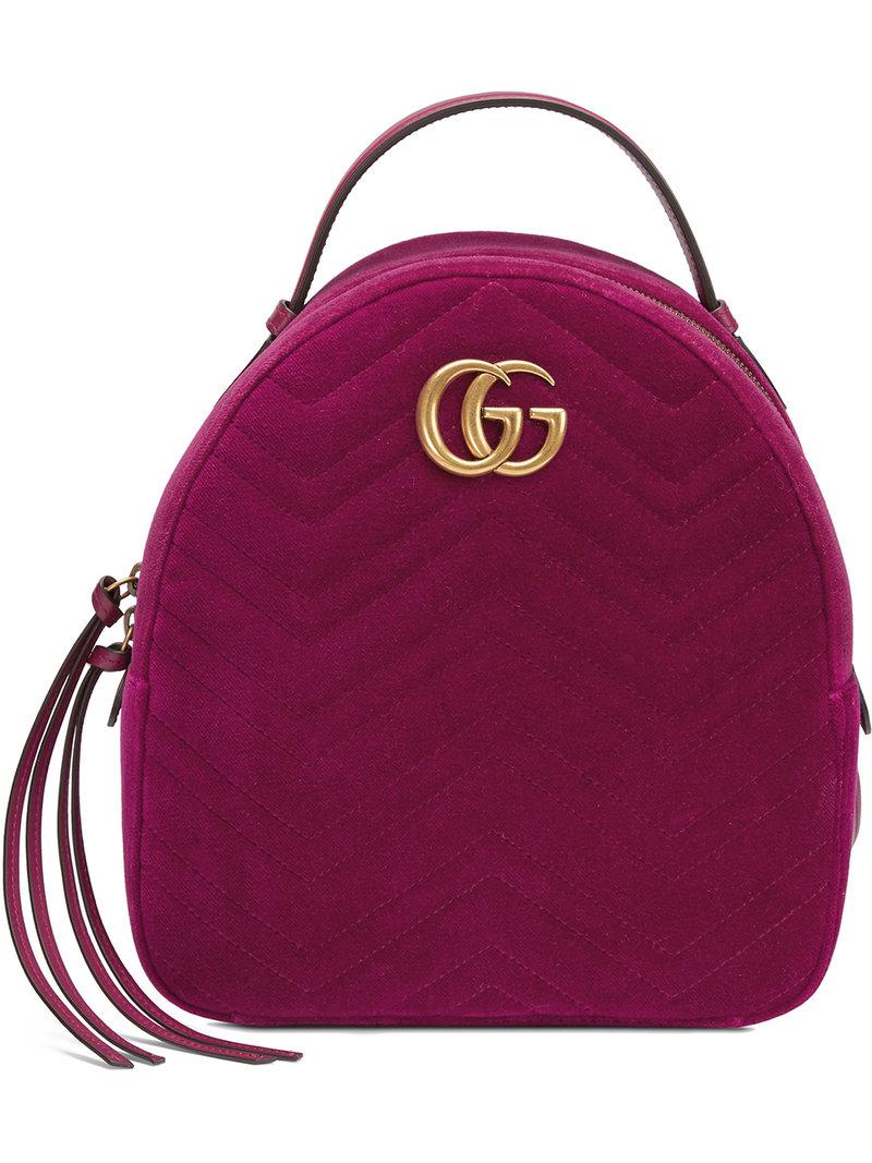 Gucci Gg Marmont Velvet Backpack in Purple