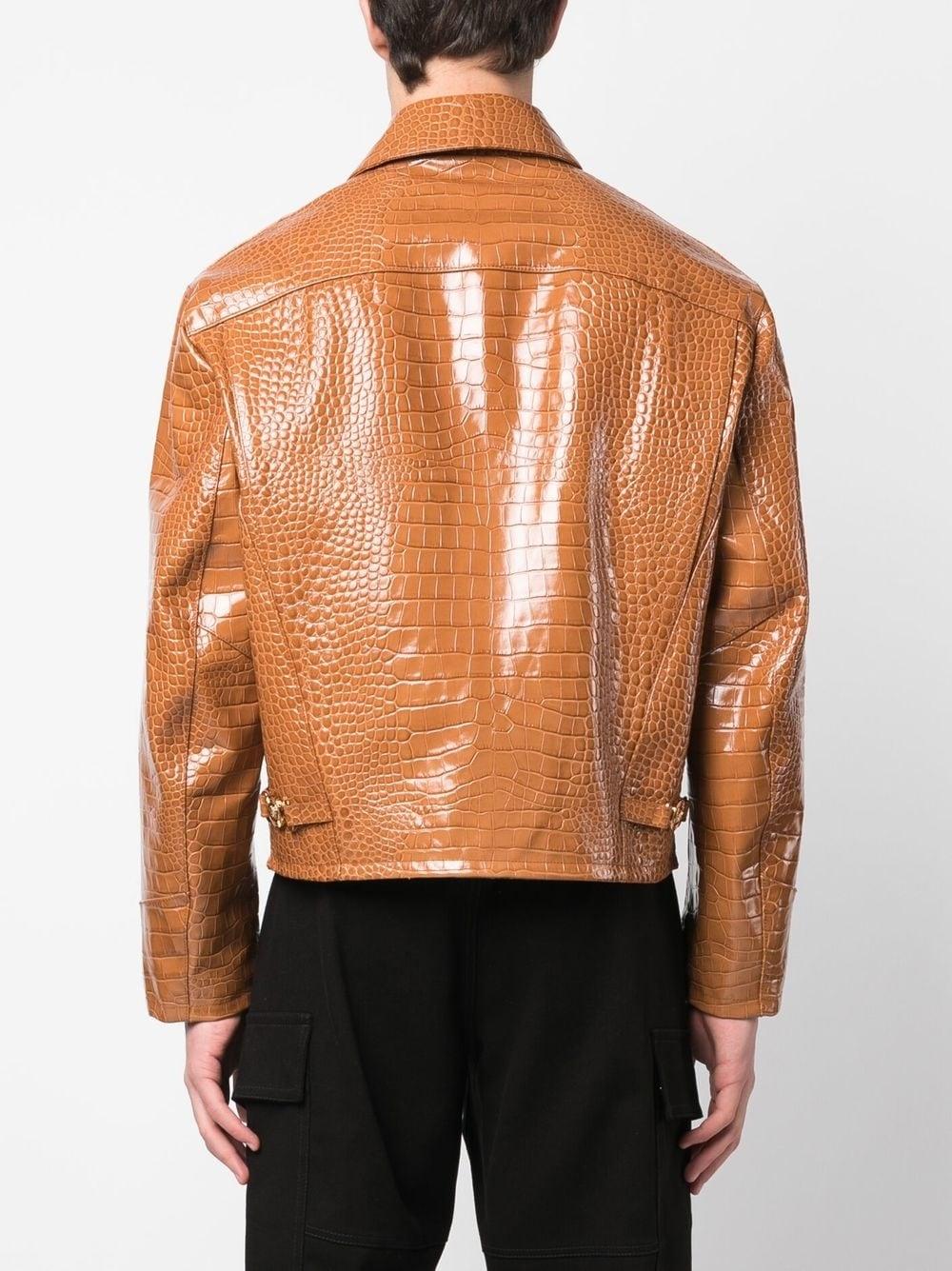 Versace Embossed Crocodile-effect Leather Jacket in Brown for Men | Lyst