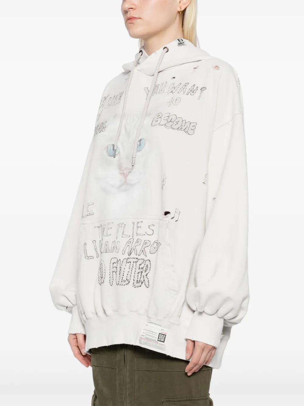 Maison Mihara Yasuhiro Bleached Cat-Print Hoodie in White | Lyst