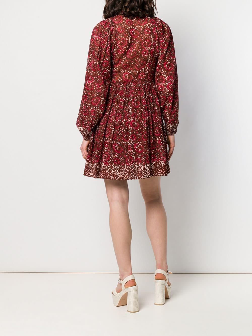 Ulla Johnson Lace-up Front Floral Dress in Red - Lyst