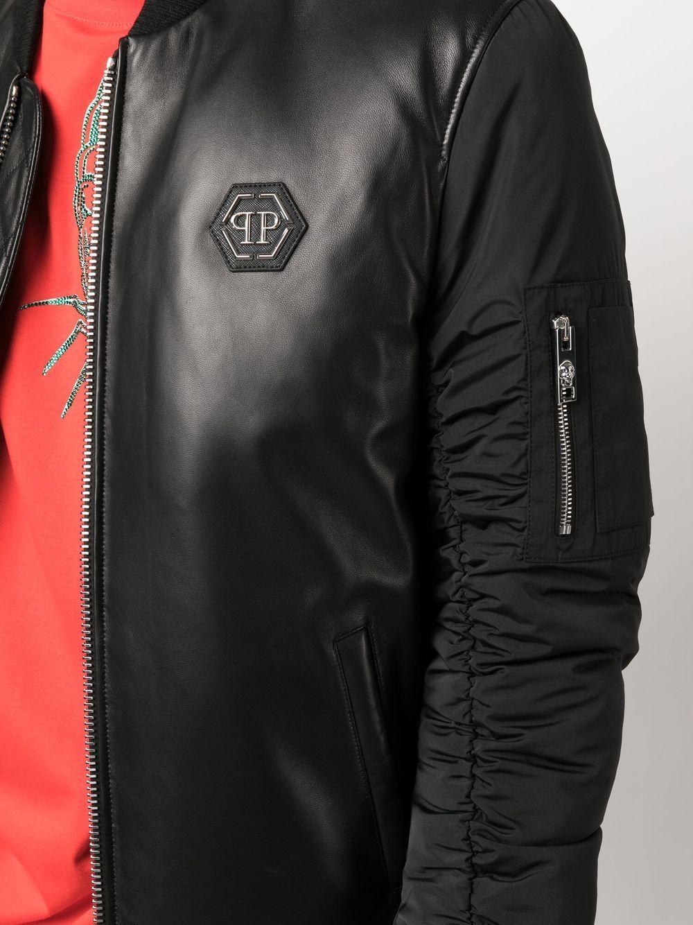 Philipp Plein Leather Bomber Jacket in Black for Men | Lyst